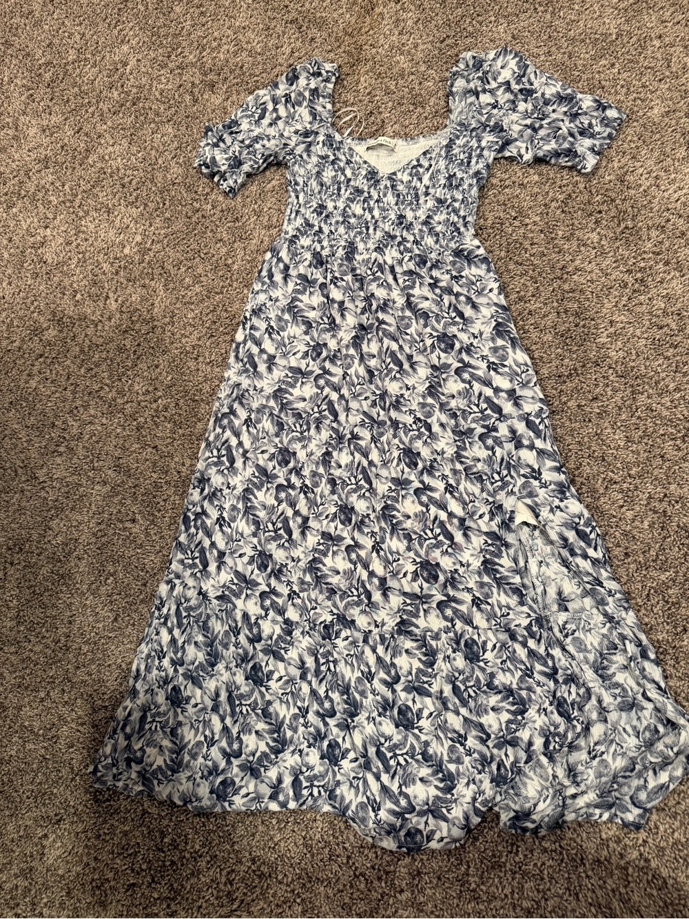 Blue and White Floral women’s Dress - Smocked Bodice